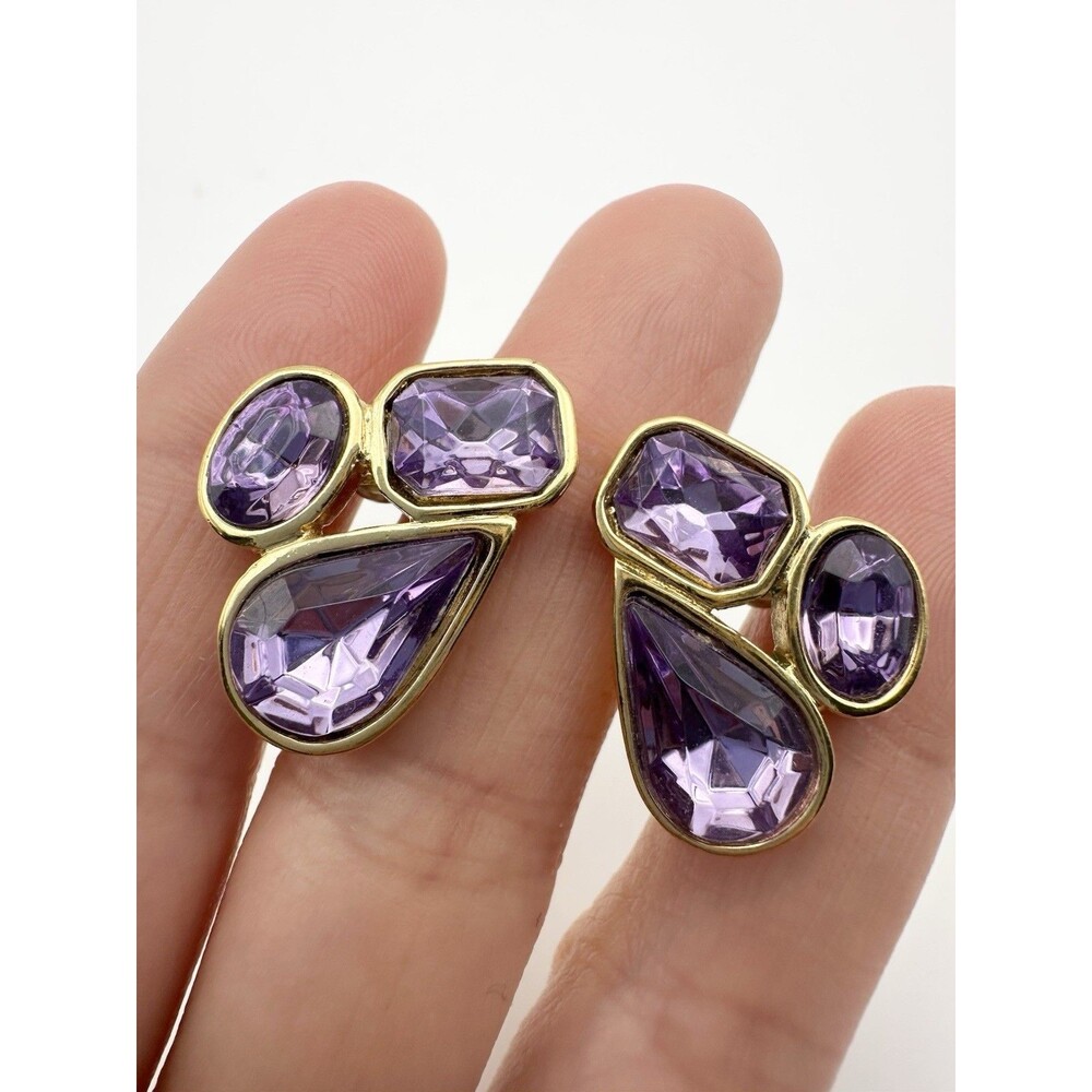 Vintage Trifari Amethyst Crystal Cluster Pierced Earrings